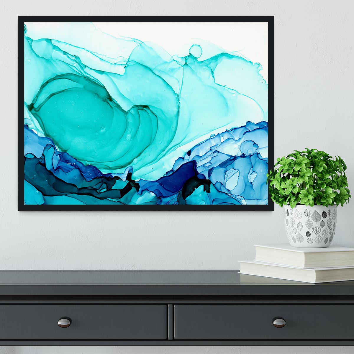 Cracked Blue and Teal Marble Framed Print - Canvas Art Rocks - 2