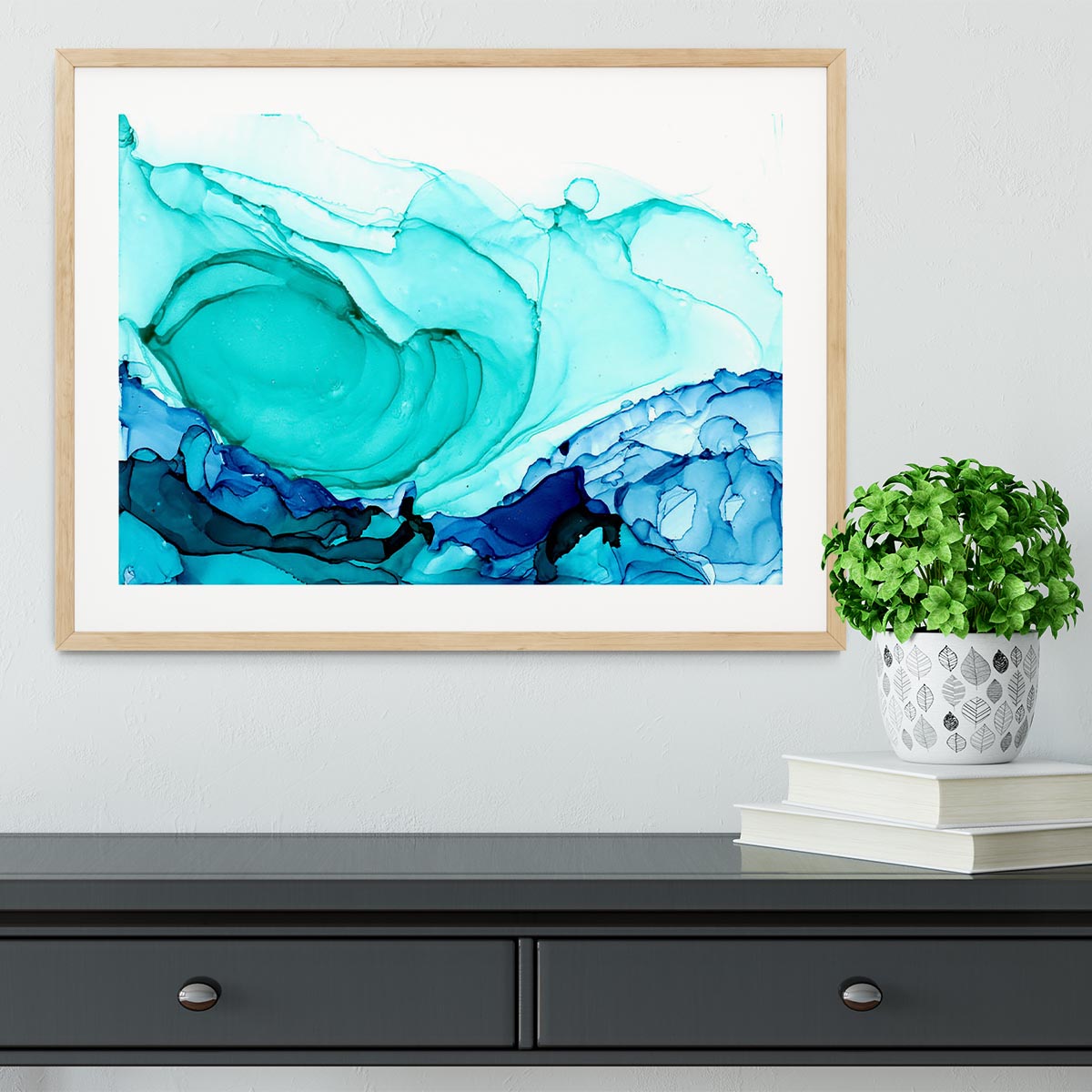 Cracked Blue and Teal Marble Framed Print - Canvas Art Rocks - 3
