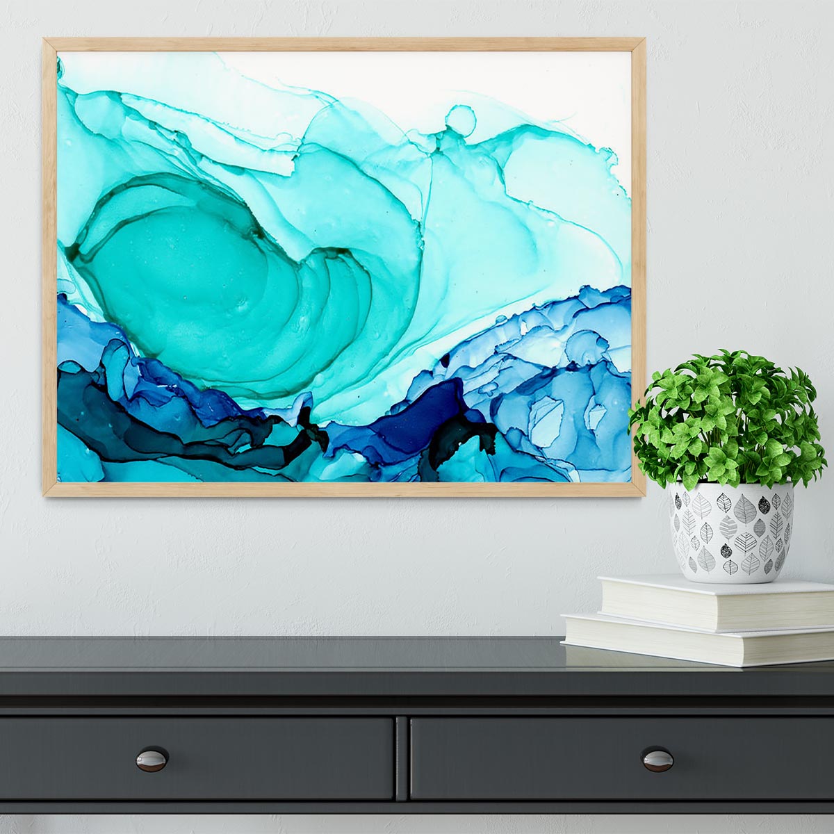 Cracked Blue and Teal Marble Framed Print - Canvas Art Rocks - 4
