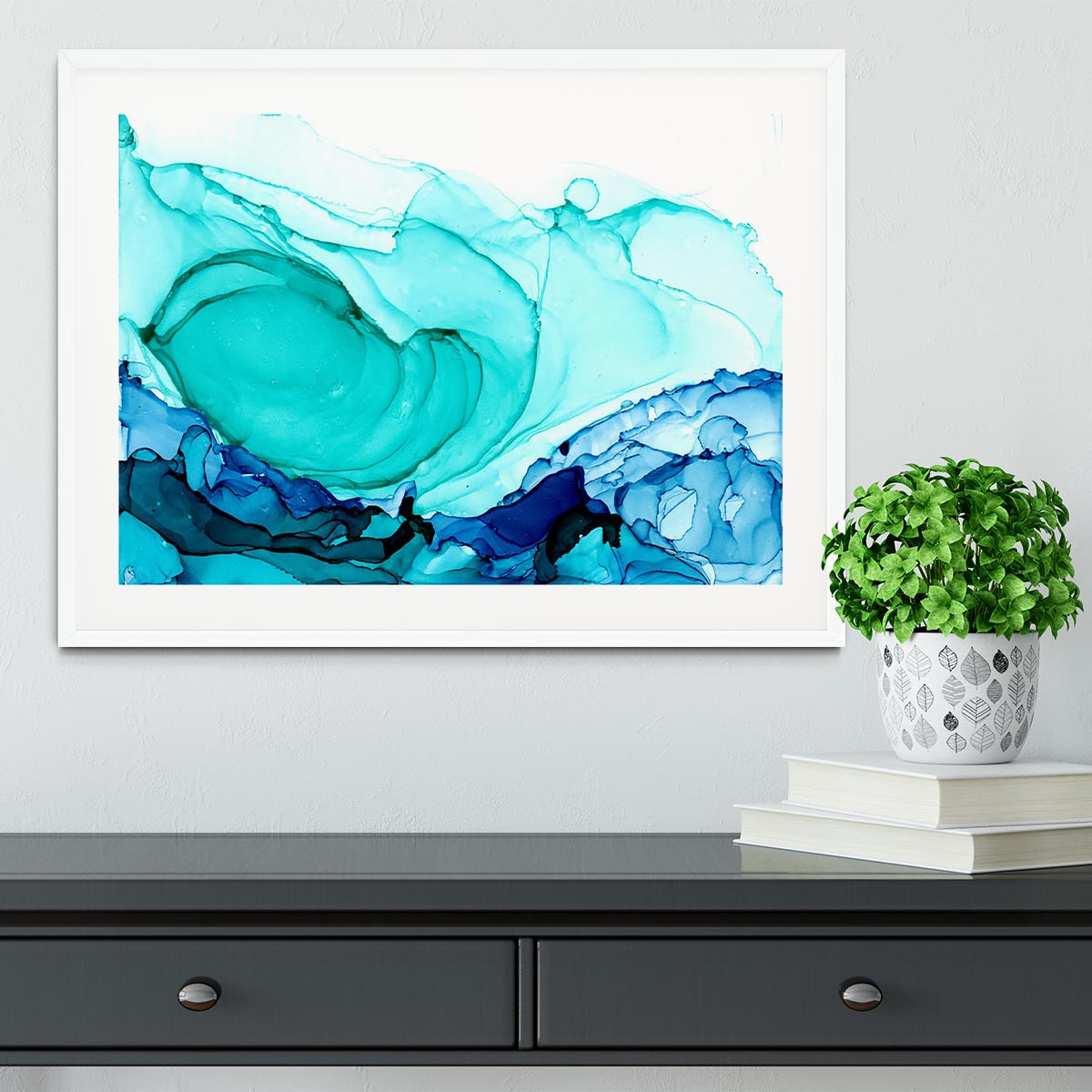 Cracked Blue and Teal Marble Framed Print - Canvas Art Rocks - 5