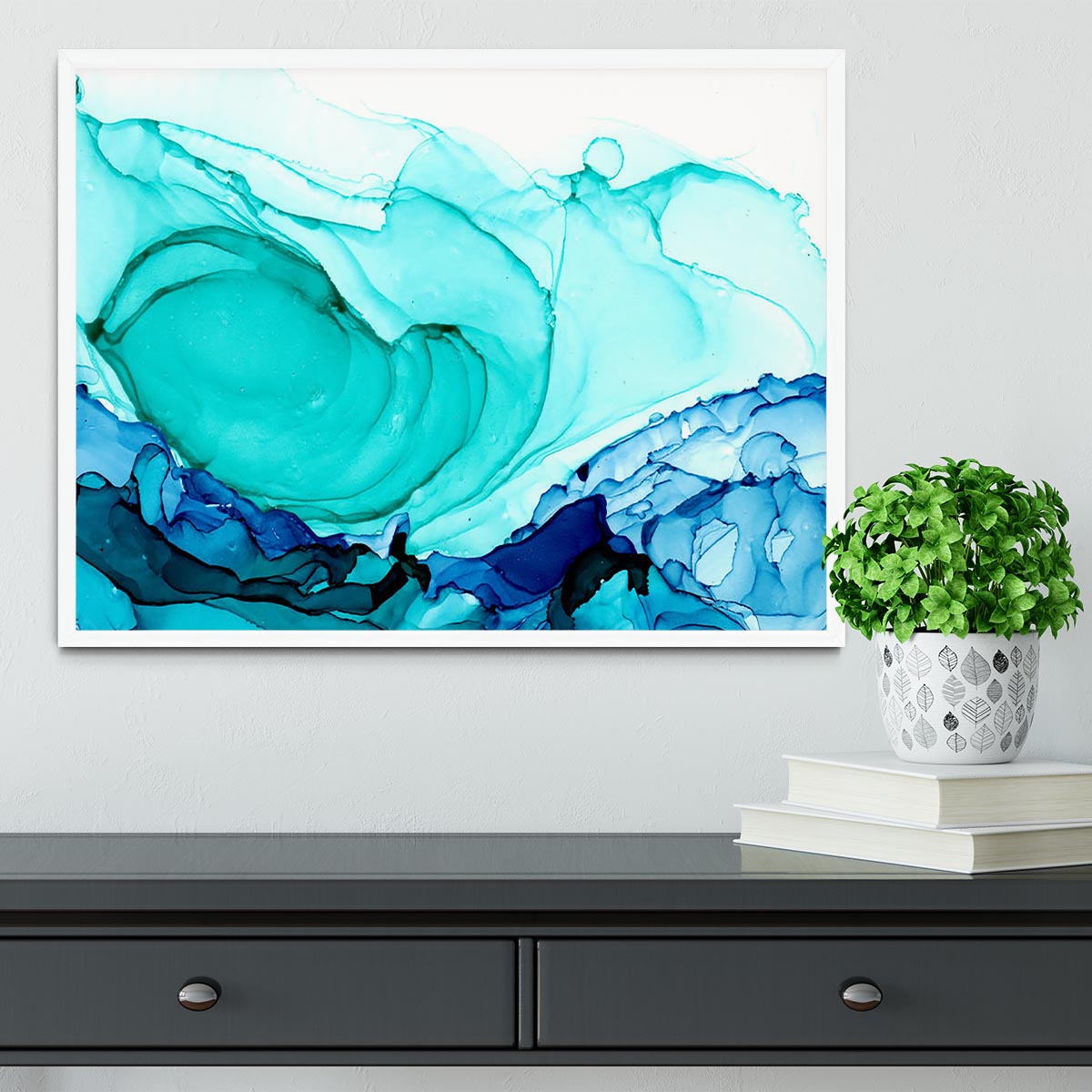 Cracked Blue and Teal Marble Framed Print - Canvas Art Rocks -6