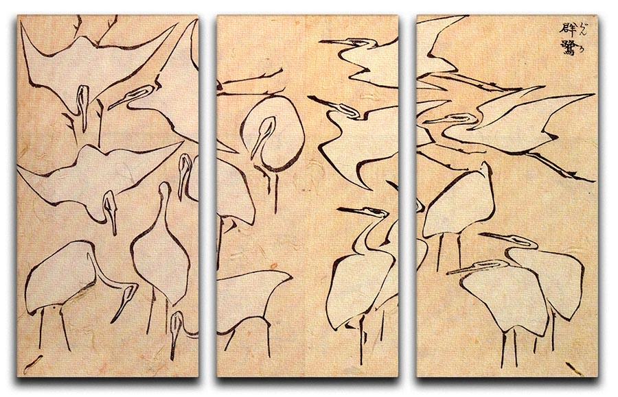 Cranes by Hokusai 3 Split Panel Canvas Print - Canvas Art Rocks - 1