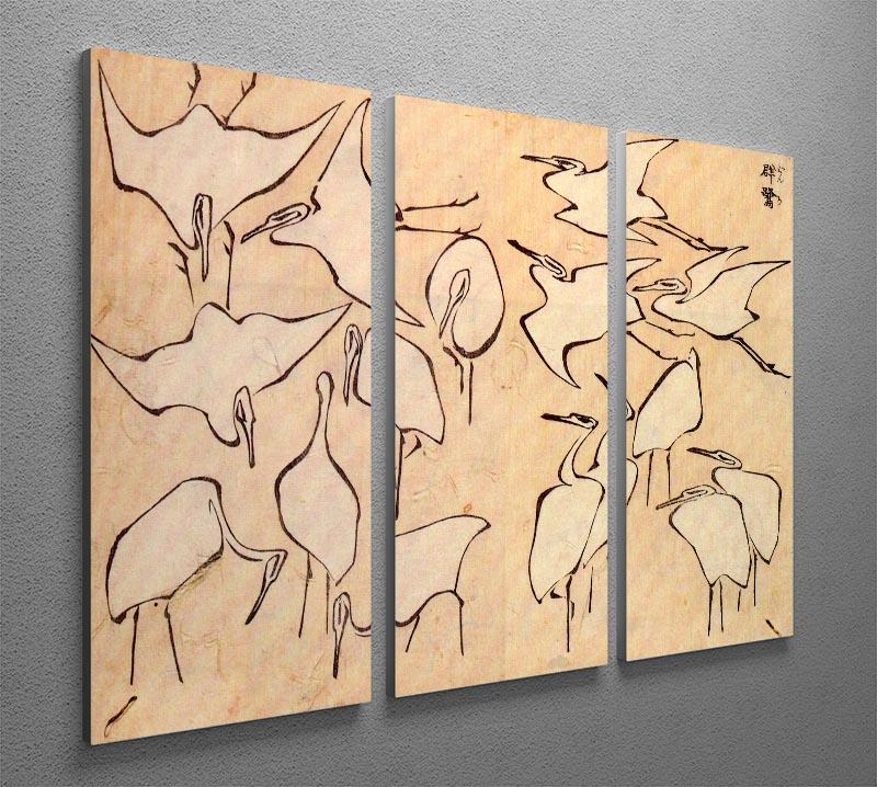 Cranes by Hokusai 3 Split Panel Canvas Print - Canvas Art Rocks - 2