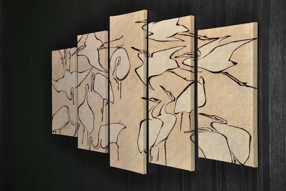 Cranes by Hokusai 5 Split Panel Canvas - Canvas Art Rocks - 2