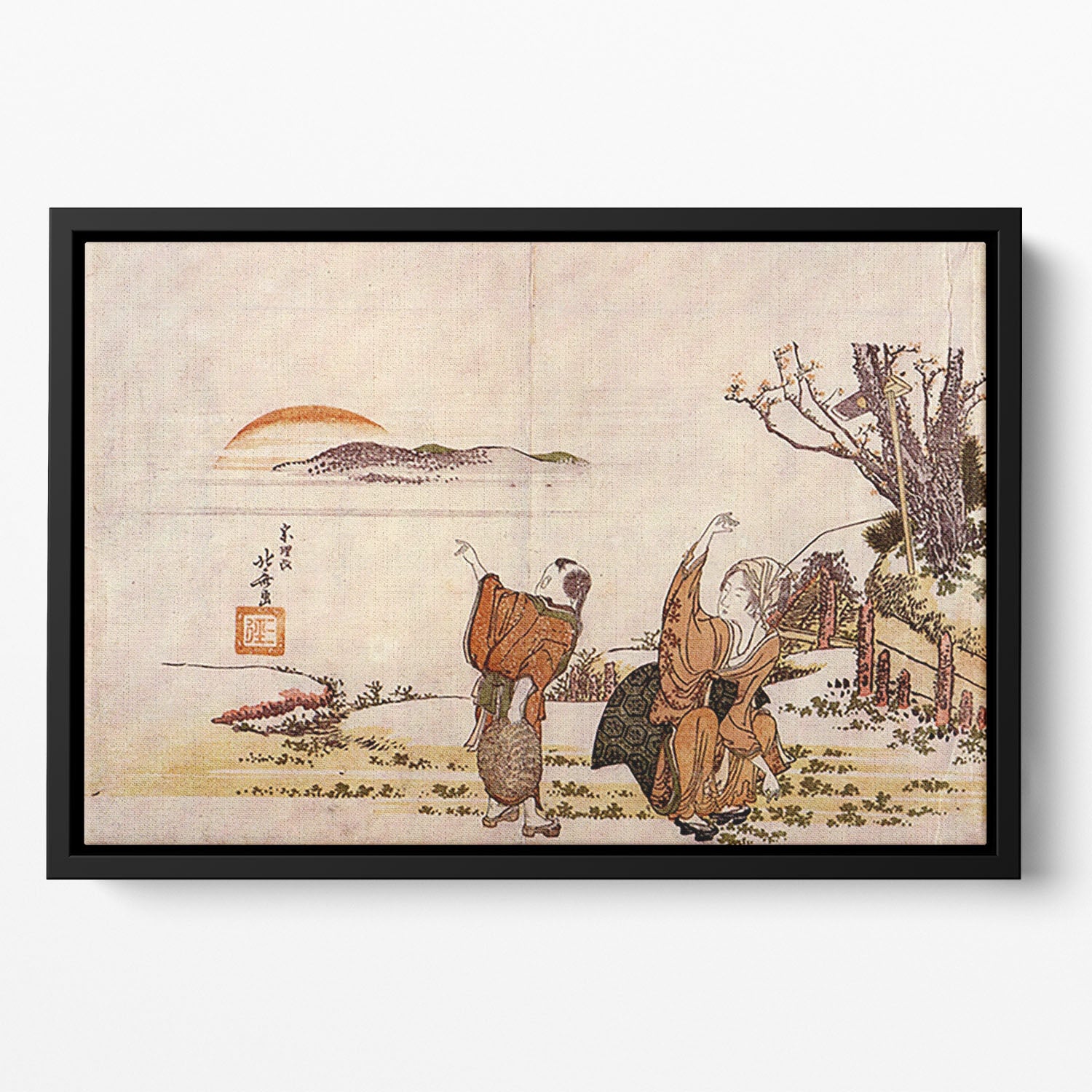 Crazy poetry by Hokusai Floating Framed Canvas
