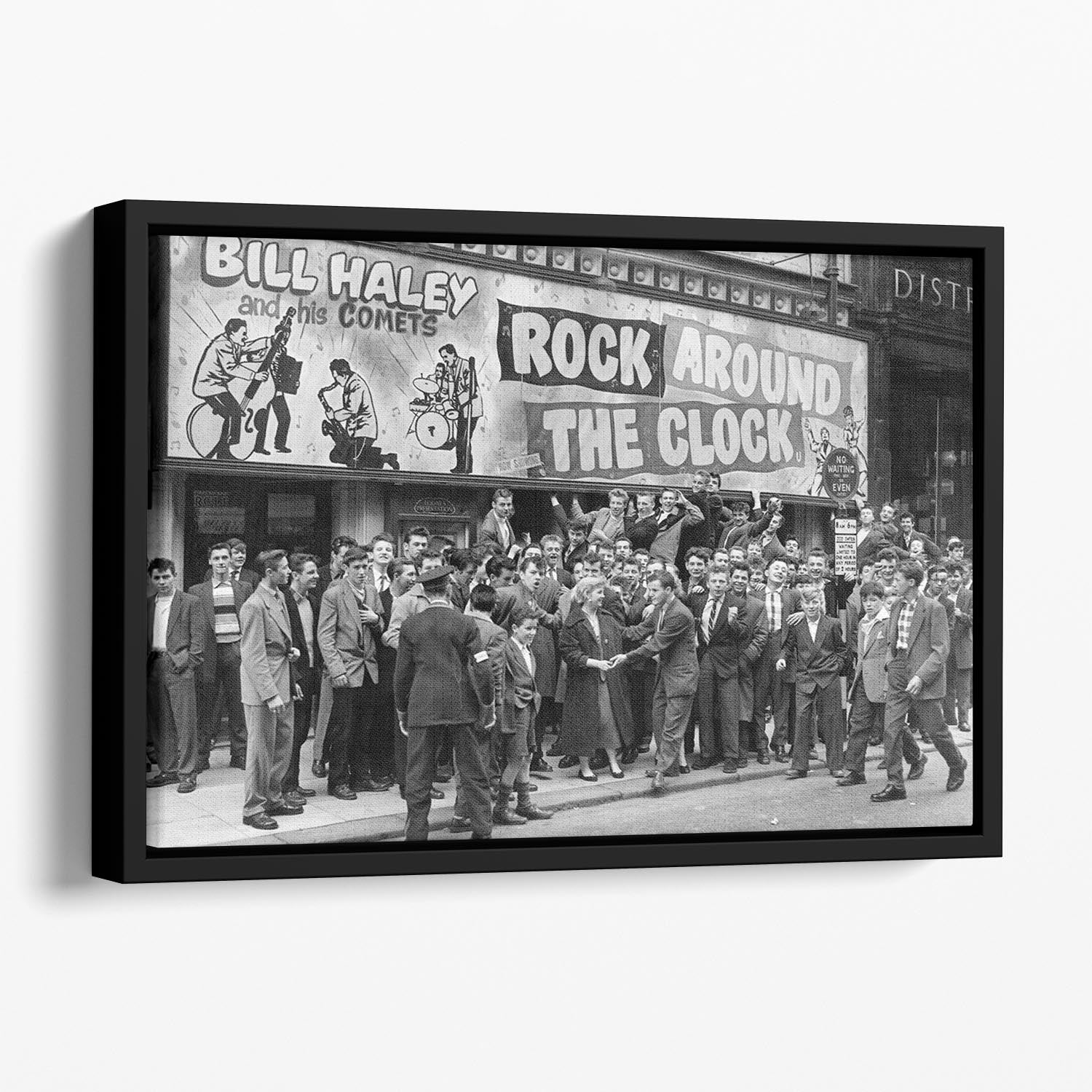Crowd waiting to see Rock Around The Clock Floating Framed Canvas - Canvas Art Rocks - 1