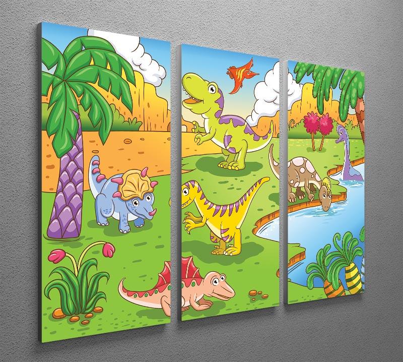 Cute dinosaurs in prehistoric scene 3 Split Panel Canvas Print - Canvas Art Rocks - 2