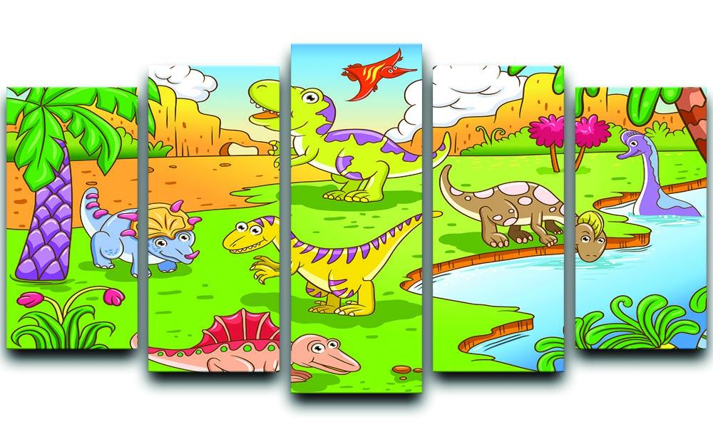 Cute dinosaurs in prehistoric scene 5 Split Panel Canvas  - Canvas Art Rocks - 1
