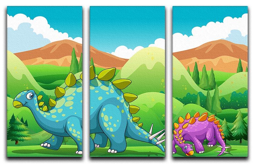 Cute dinosaurs walking 3 Split Panel Canvas Print - Canvas Art Rocks - 1