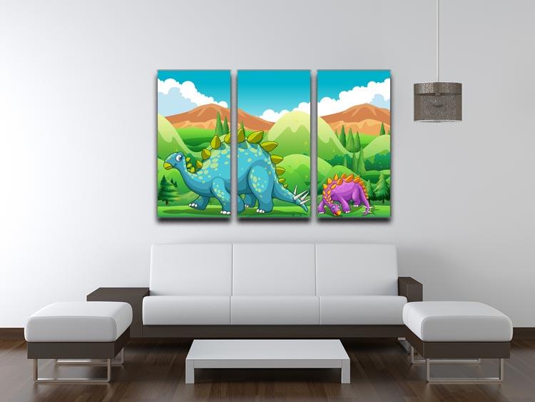 Cute dinosaurs walking 3 Split Panel Canvas Print - Canvas Art Rocks - 3