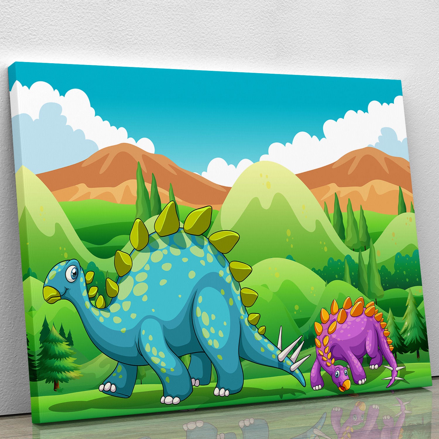 Cute dinosaurs walking Canvas Print or Poster - Canvas Art Rocks - 1