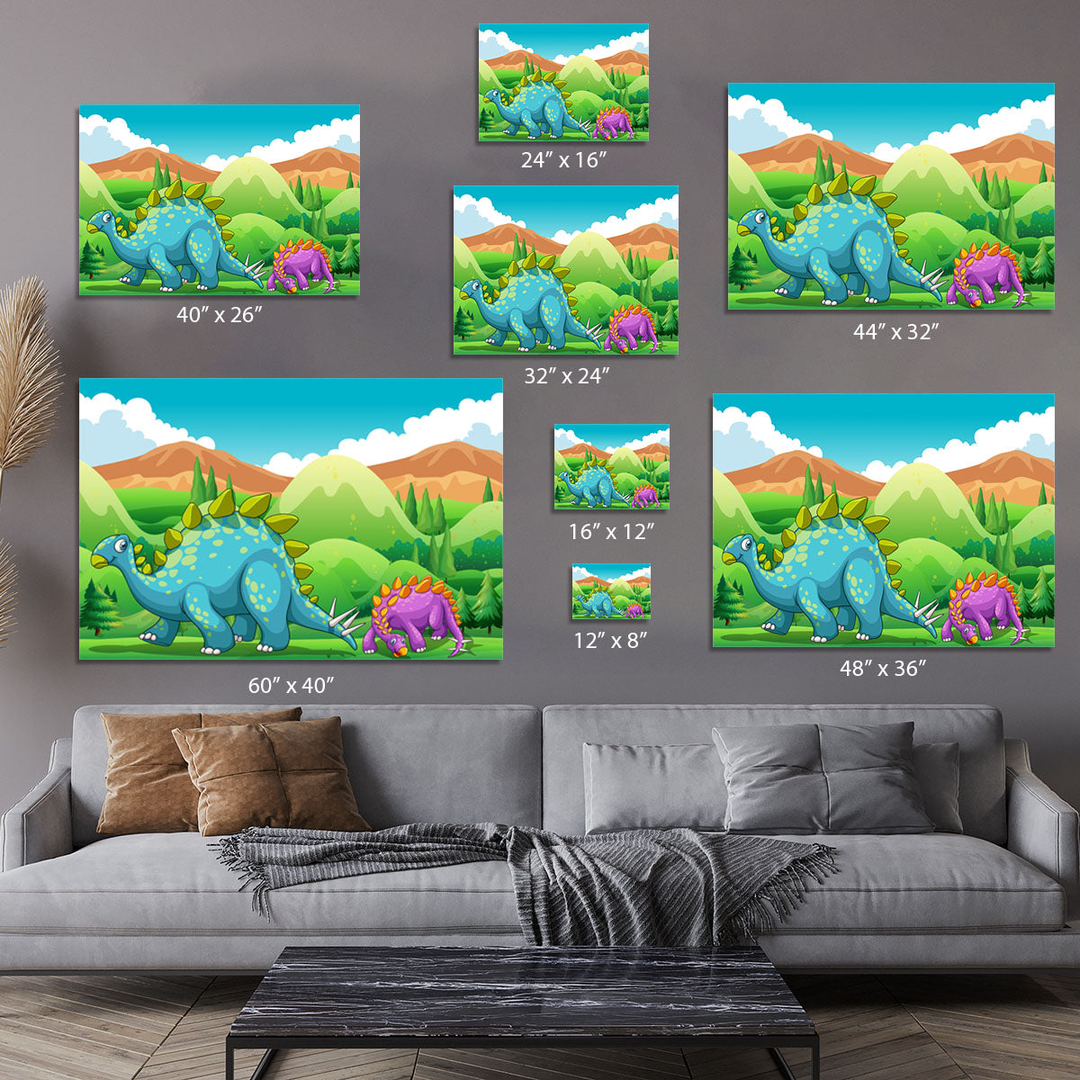 Cute dinosaurs walking Canvas Print or Poster - Canvas Art Rocks - 7