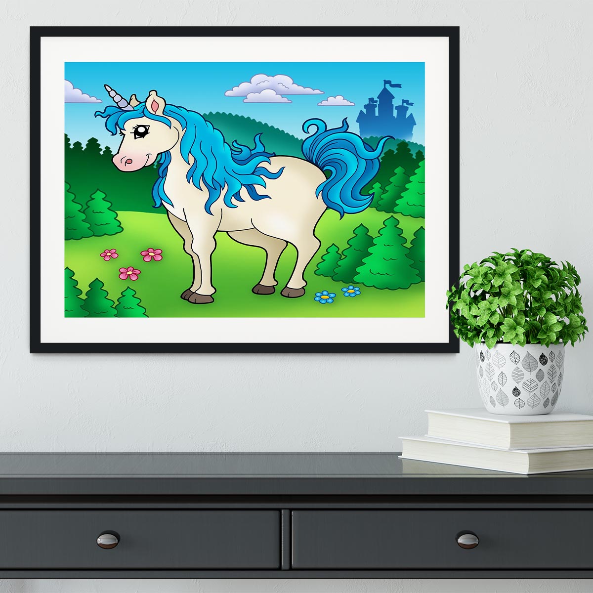 Cute unicorn in forest Framed Print - Canvas Art Rocks - 1