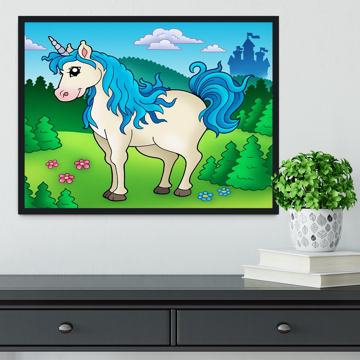 Cute unicorn in forest Framed Print - Canvas Art Rocks - 2