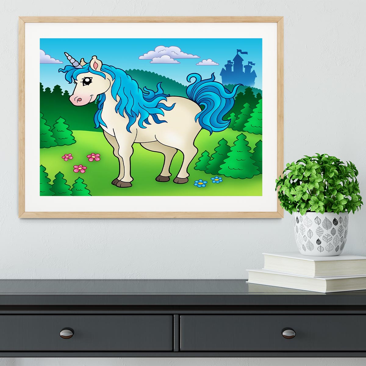 Cute unicorn in forest Framed Print - Canvas Art Rocks - 3