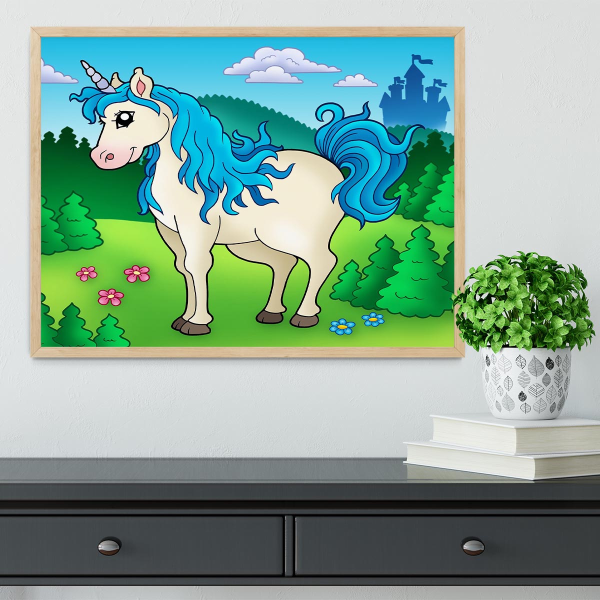 Cute unicorn in forest Framed Print - Canvas Art Rocks - 4