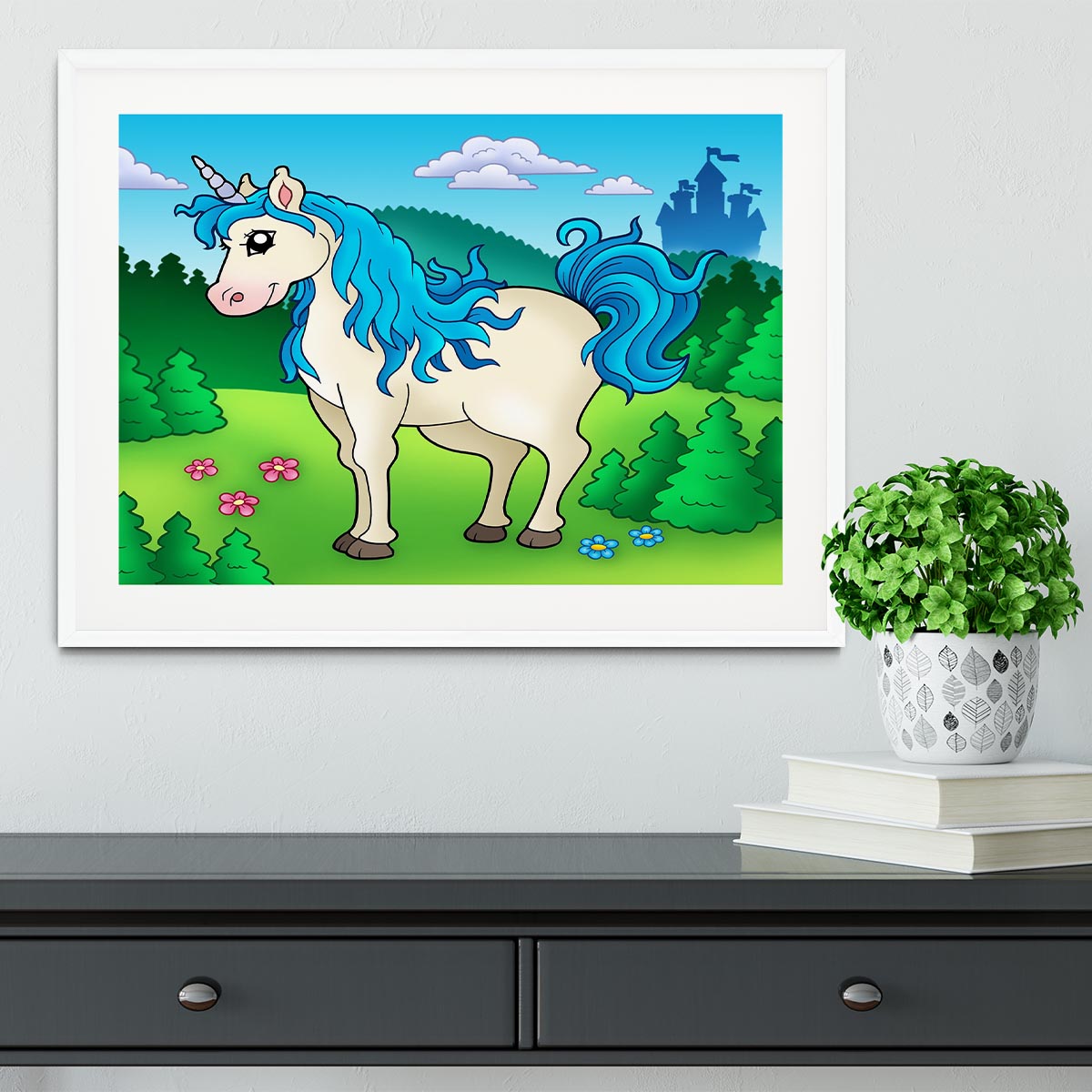 Cute unicorn in forest Framed Print - Canvas Art Rocks - 5