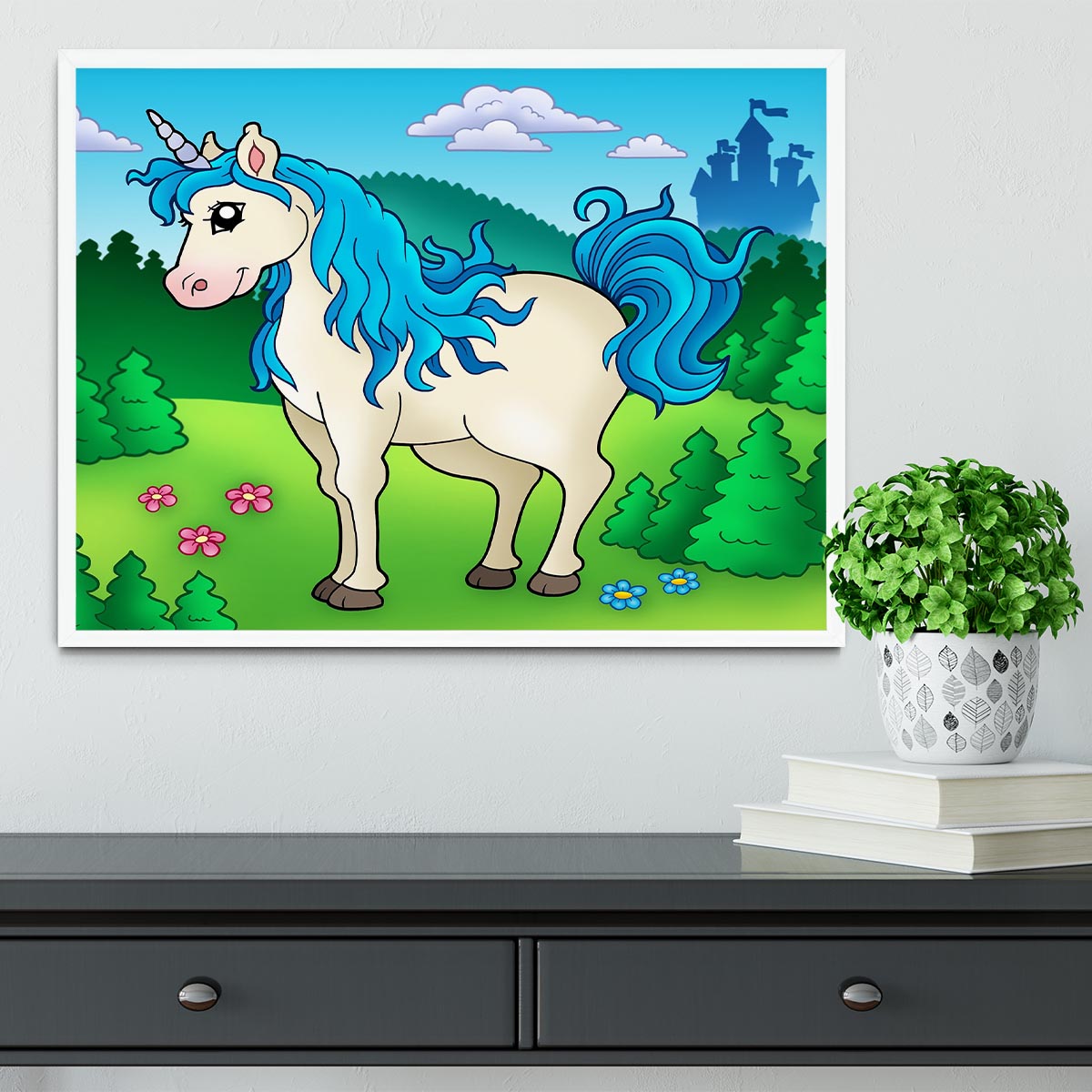 Cute unicorn in forest Framed Print - Canvas Art Rocks -6