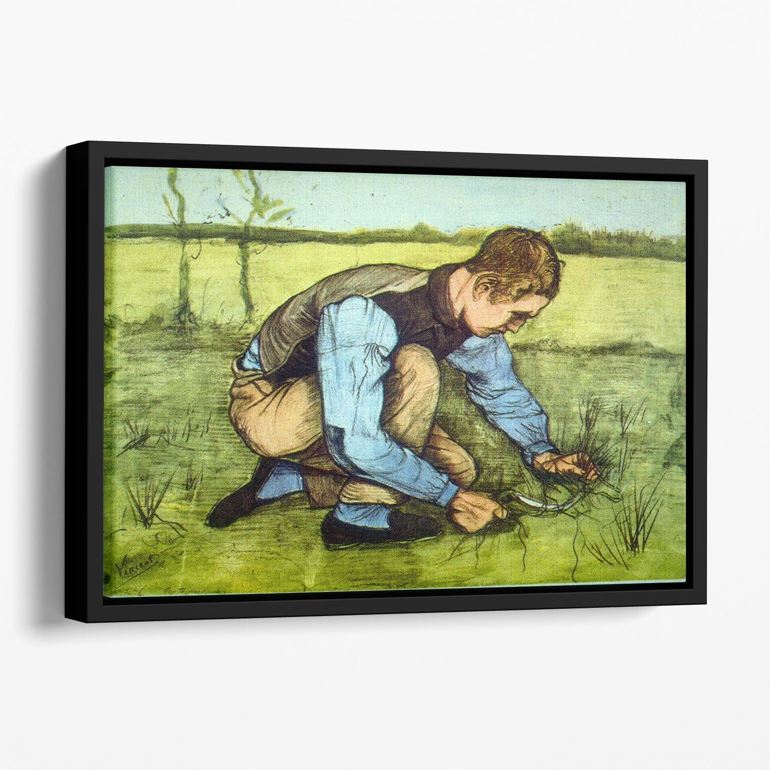 Cutting Grass Floating Framed Canvas