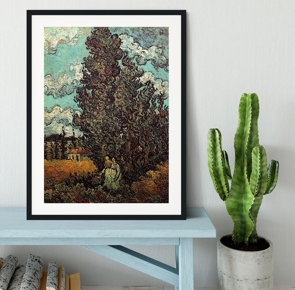 Cypresses and Two Women by Van Gogh Framed Print - Canvas Art Rocks - 1