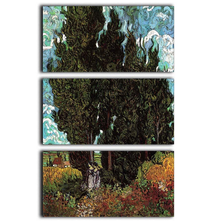 Cypresses with Two Female Figures by Van Gogh 3 Split Panel Canvas Print - Canvas Art Rocks - 1