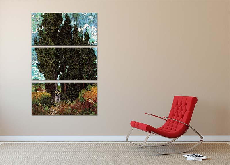 Cypresses with Two Female Figures by Van Gogh 3 Split Panel Canvas Print - Canvas Art Rocks - 2