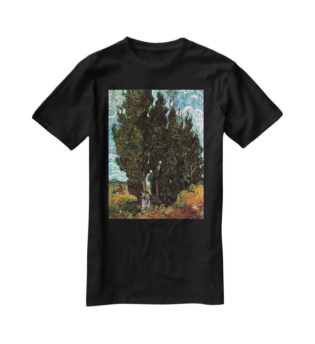 Cypresses with Two Female Figures by Van Gogh T-Shirt - Canvas Art Rocks - 1