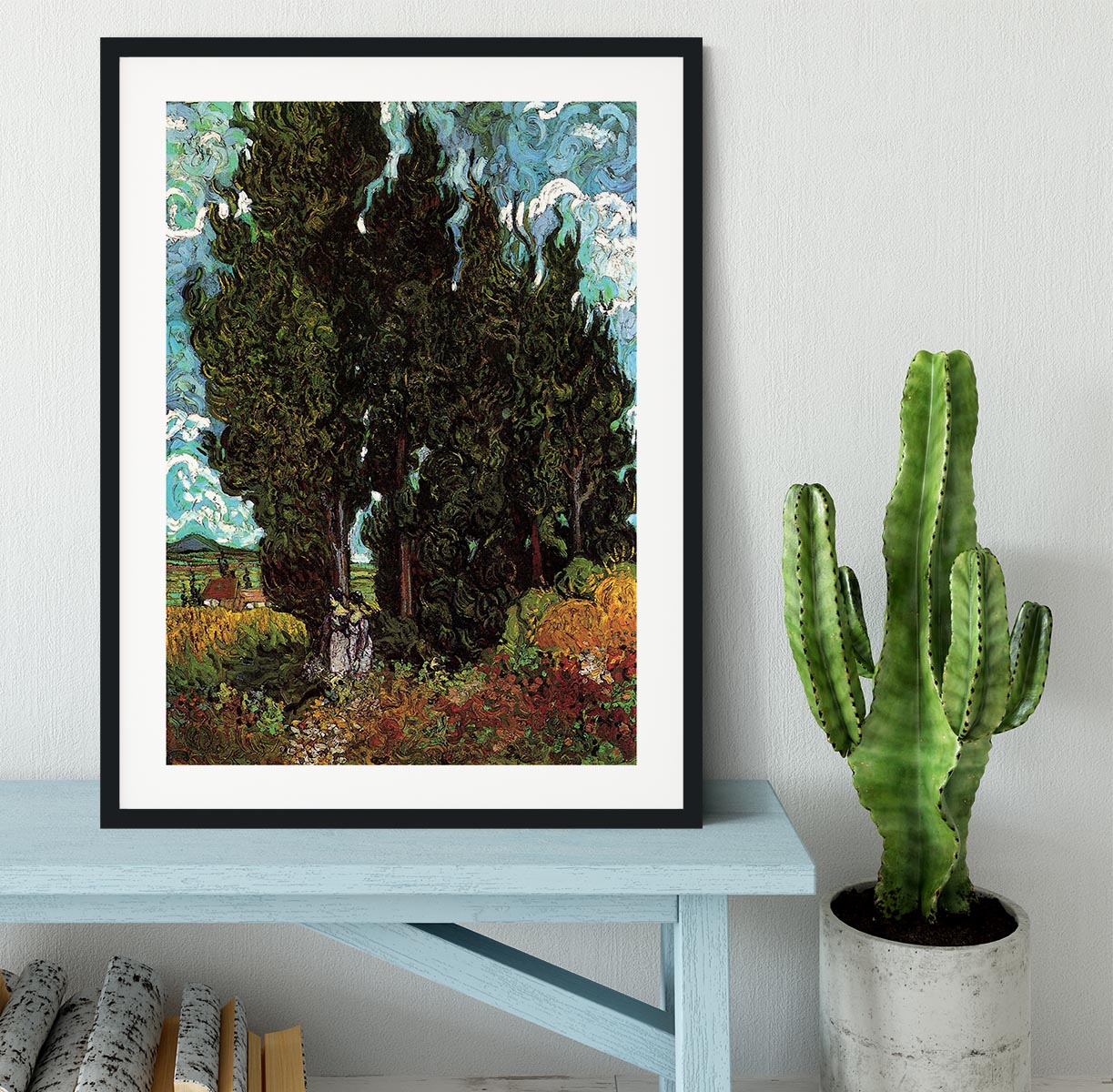 Cypresses with Two Female Figures by Van Gogh Framed Print - Canvas Art Rocks - 1