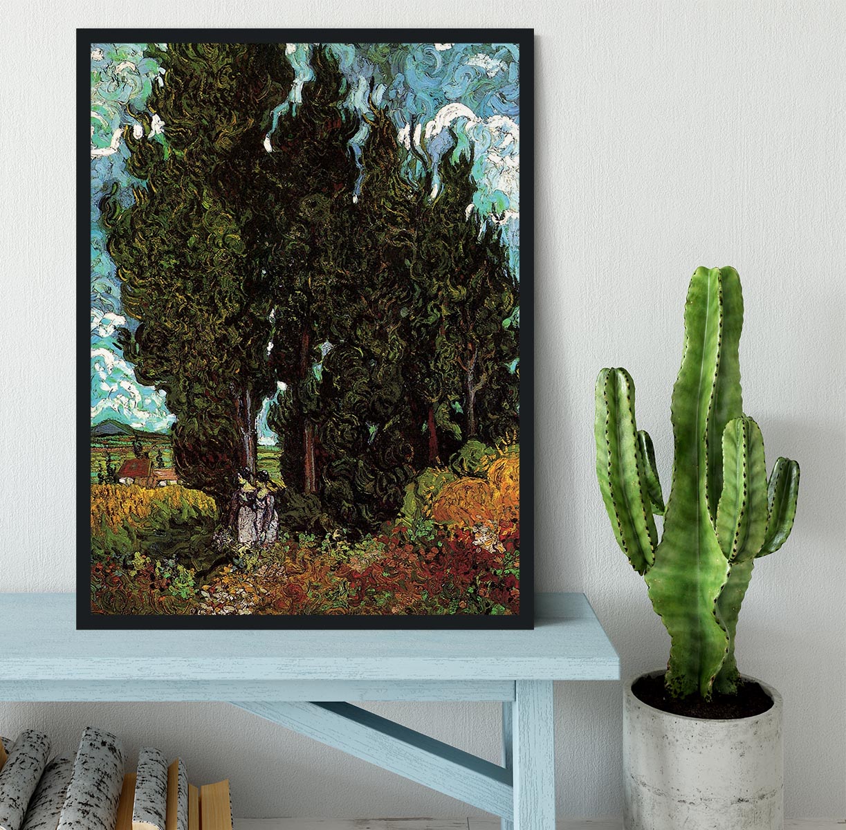 Cypresses with Two Female Figures by Van Gogh Framed Print - Canvas Art Rocks - 2