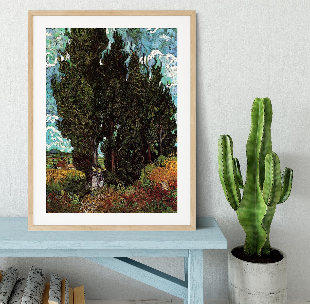 Cypresses with Two Female Figures by Van Gogh Framed Print - Canvas Art Rocks - 3