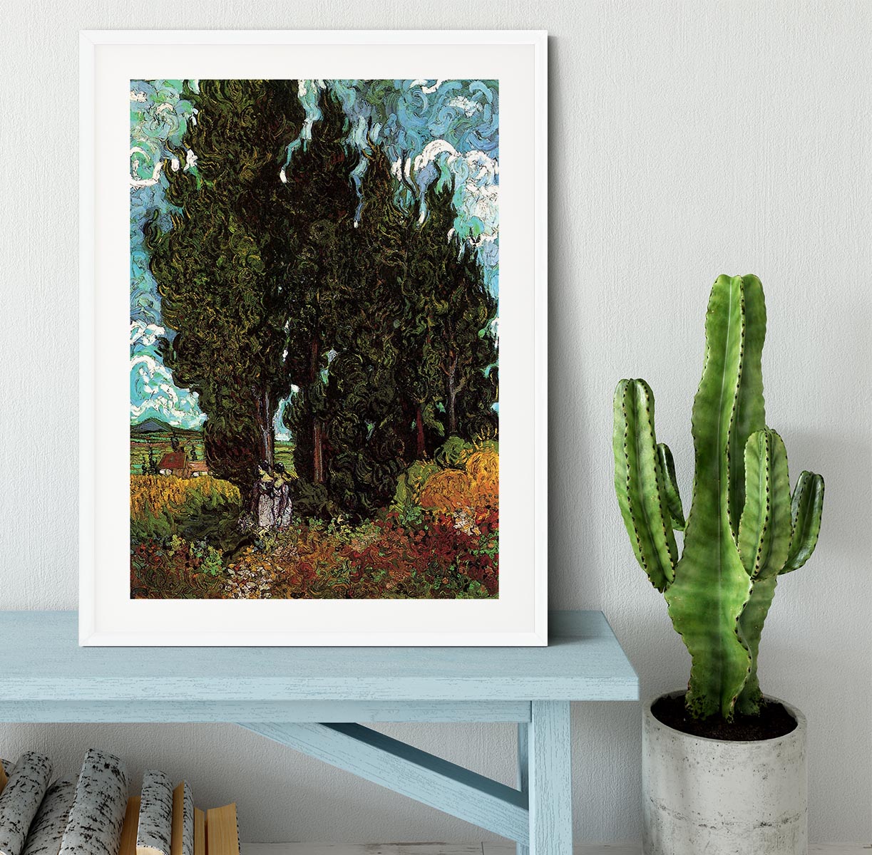 Cypresses with Two Female Figures by Van Gogh Framed Print - Canvas Art Rocks - 5