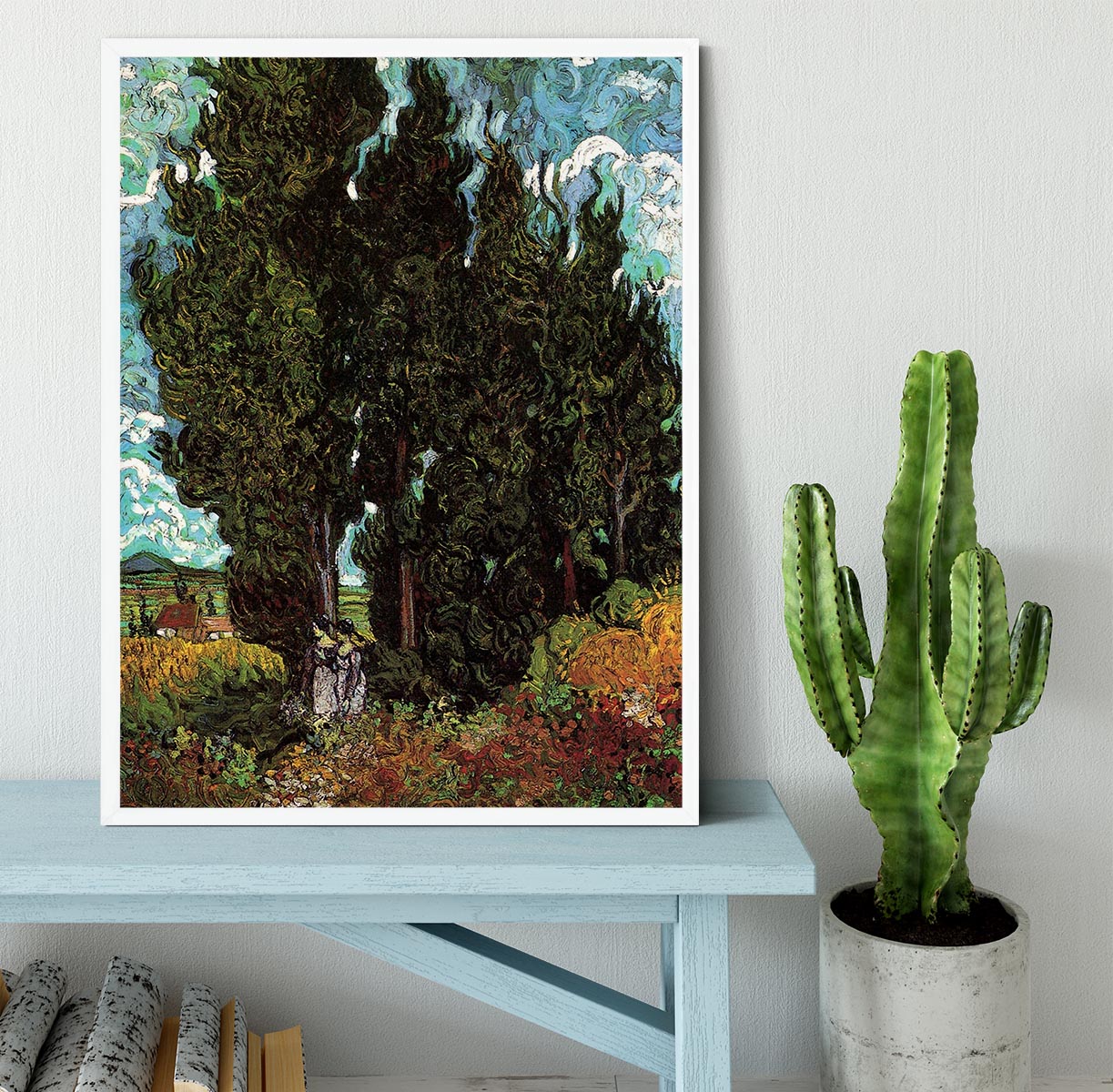 Cypresses with Two Female Figures by Van Gogh Framed Print - Canvas Art Rocks -6