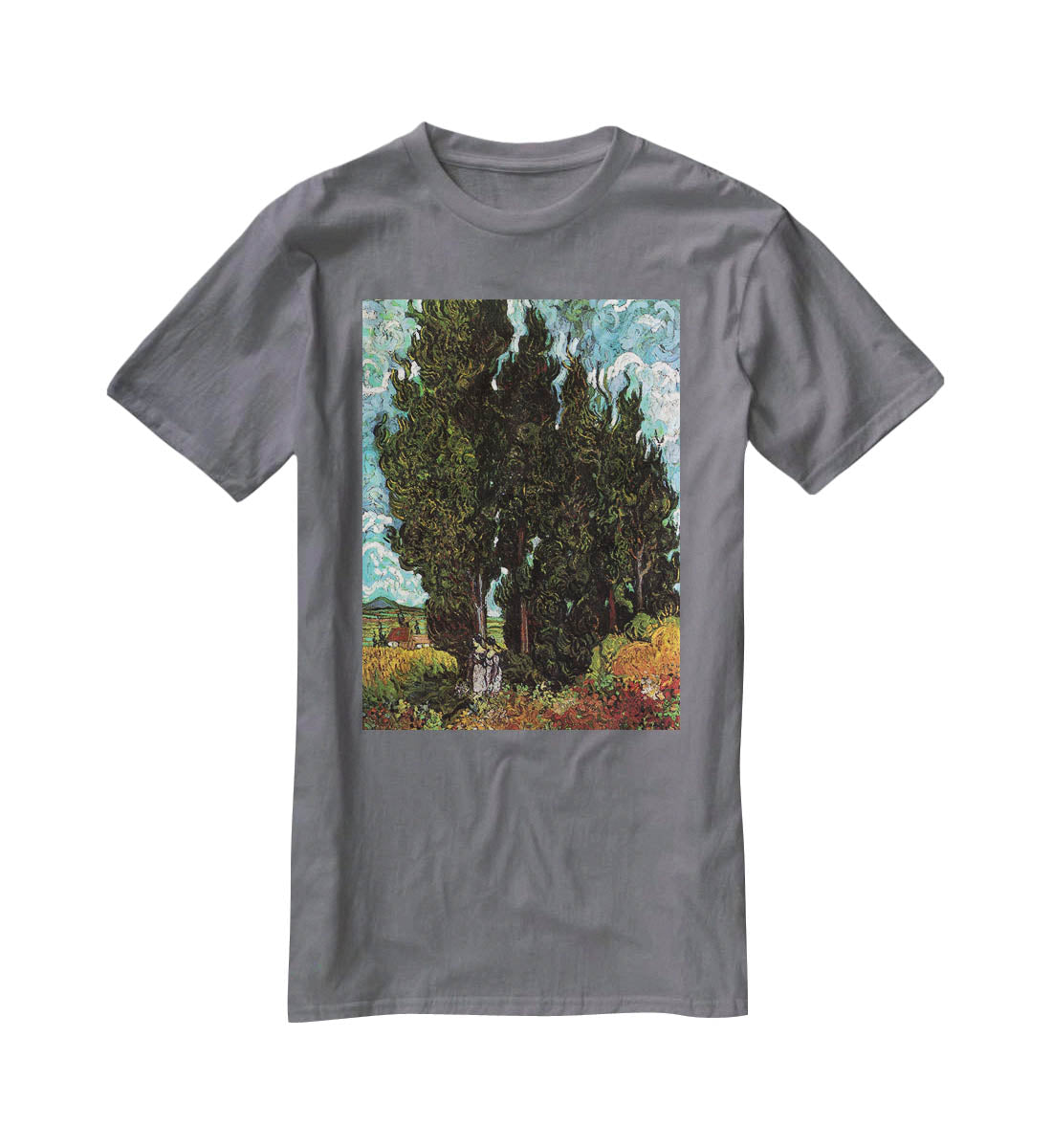 Cypresses with Two Female Figures by Van Gogh T-Shirt - Canvas Art Rocks - 3