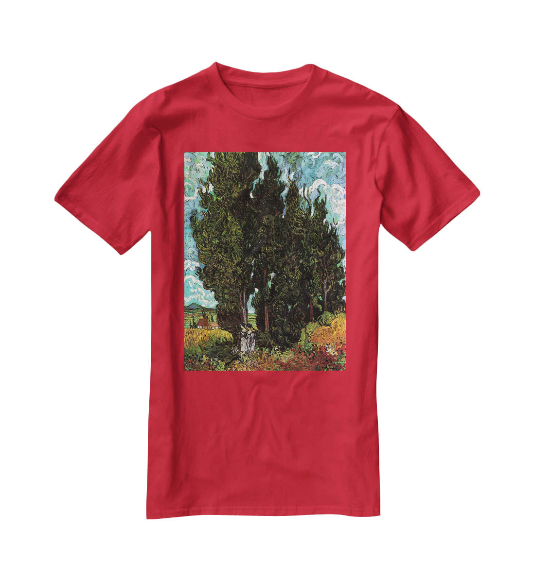 Cypresses with Two Female Figures by Van Gogh T-Shirt - Canvas Art Rocks - 4