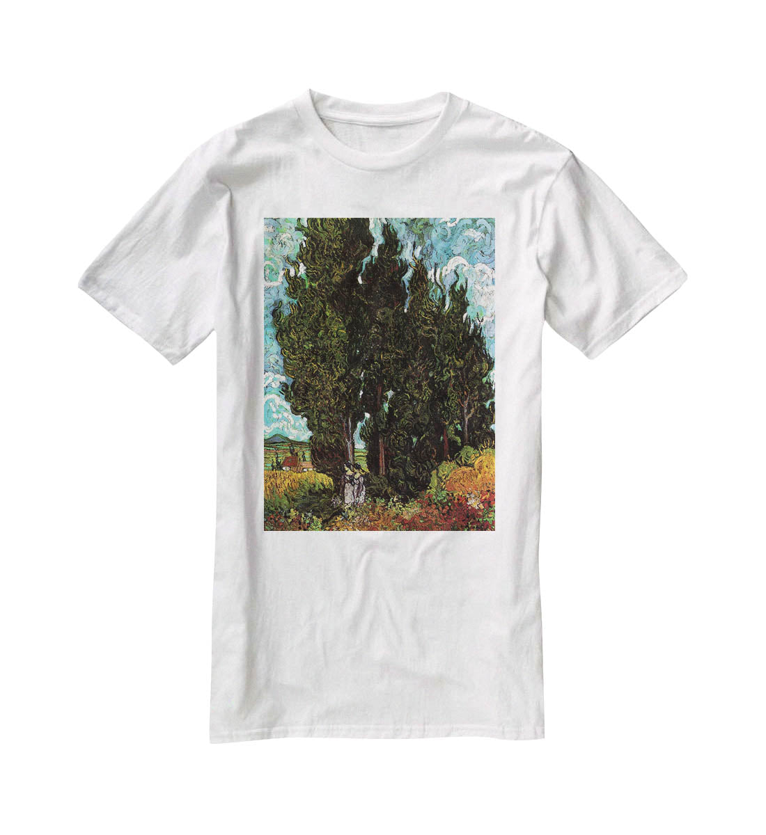 Cypresses with Two Female Figures by Van Gogh T-Shirt - Canvas Art Rocks - 5