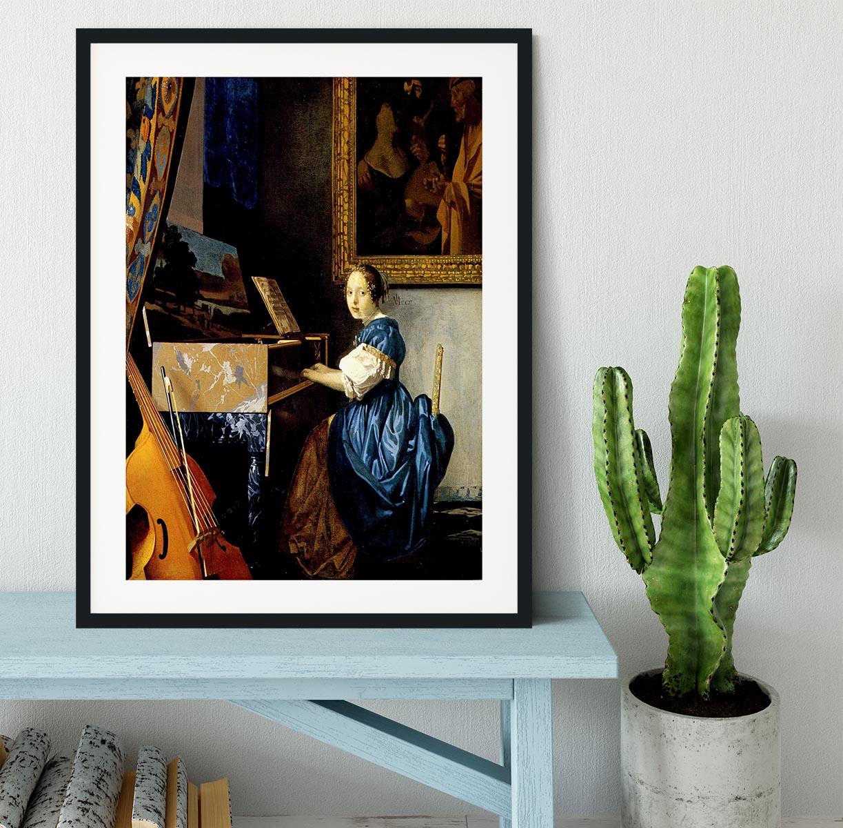 Dame on spinet by Vermeer Framed Print - Canvas Art Rocks - 1