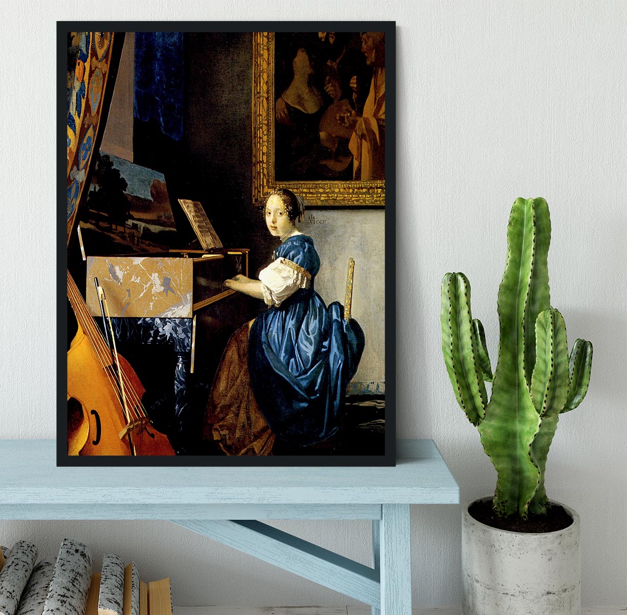 Dame on spinet by Vermeer Framed Print - Canvas Art Rocks - 2