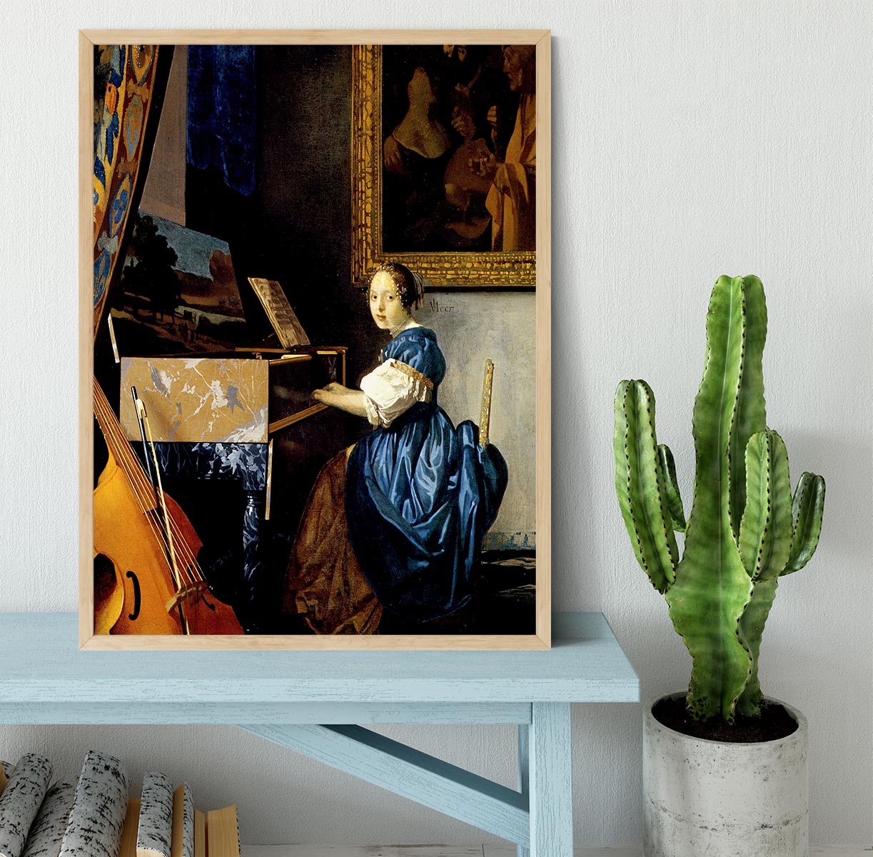 Dame on spinet by Vermeer Framed Print - Canvas Art Rocks - 4