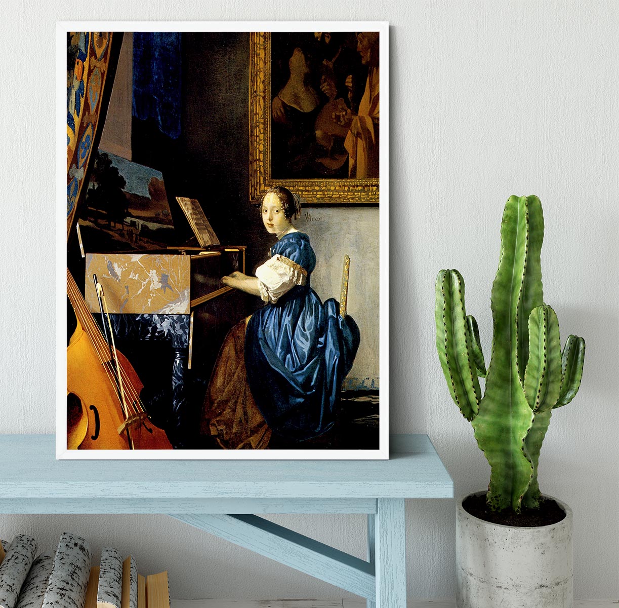 Dame on spinet by Vermeer Framed Print - Canvas Art Rocks -6