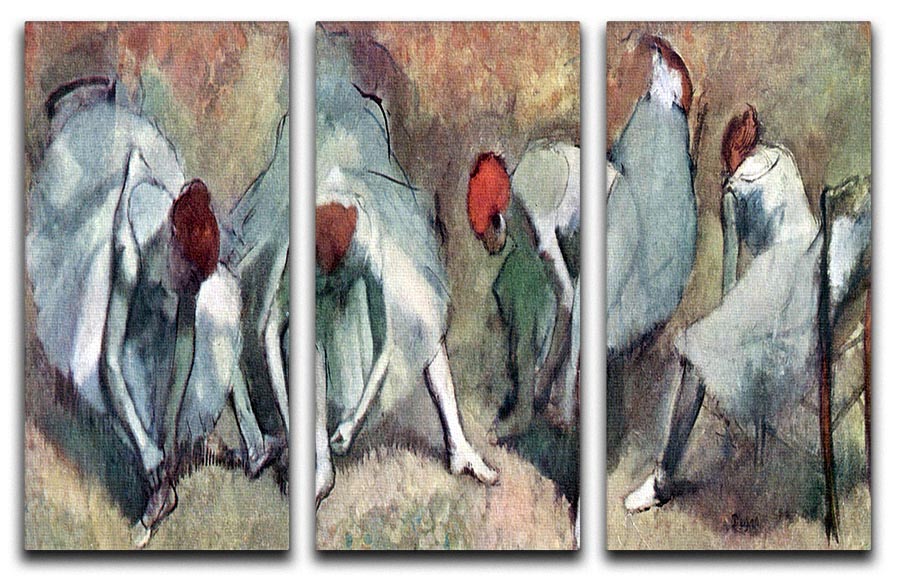 Dancers lace their shoes by Degas 3 Split Panel Canvas Print - Canvas Art Rocks - 1