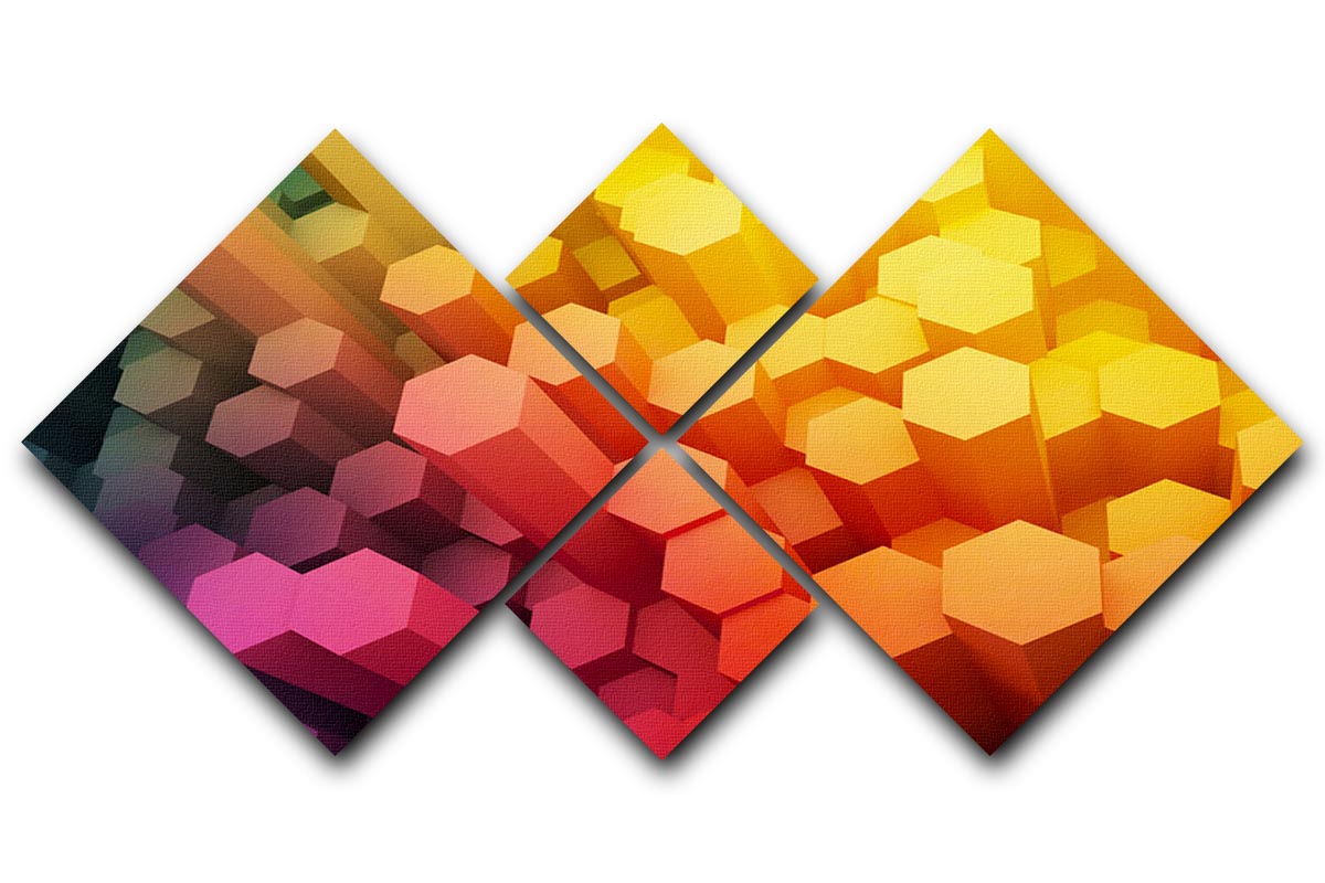 Dimensional Hexagons 4 Square Multi Panel Canvas - Canvas Art Rocks - 1