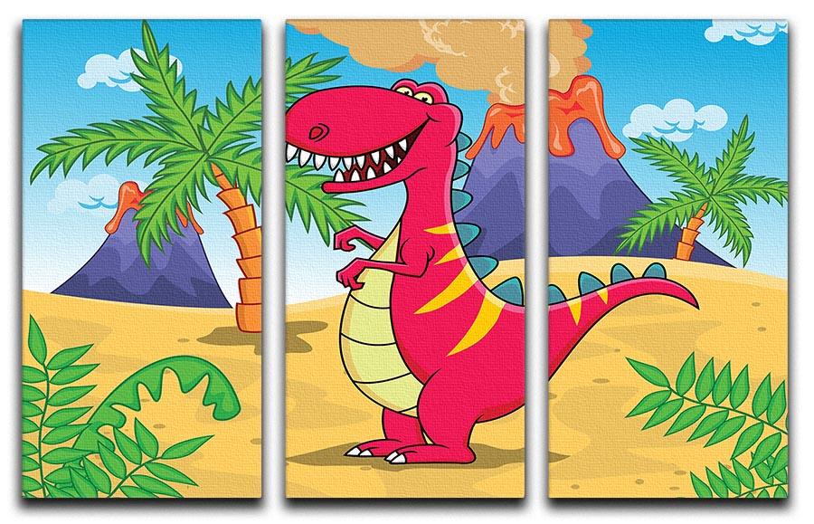 Dinosaur Volcano Cartoon 3 Split Panel Canvas Print - Canvas Art Rocks - 1