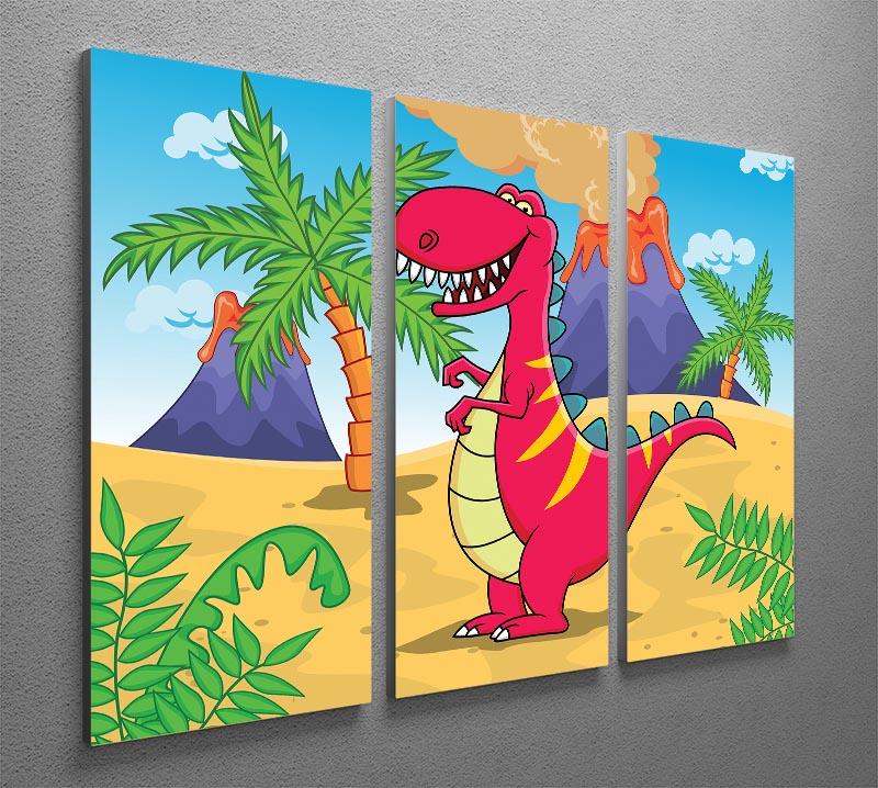 Dinosaur Volcano Cartoon 3 Split Panel Canvas Print - Canvas Art Rocks - 2