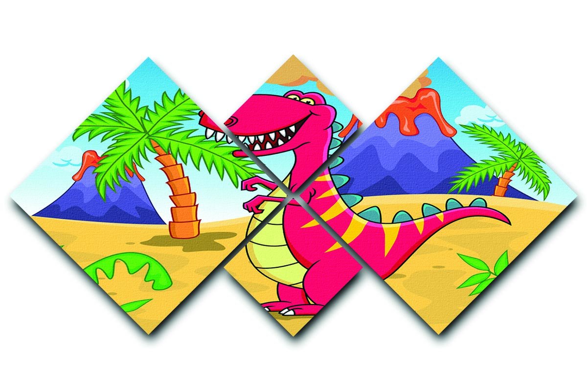 Dinosaur Volcano Cartoon 4 Square Multi Panel Canvas  - Canvas Art Rocks - 1