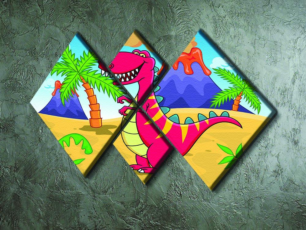 Dinosaur Volcano Cartoon 4 Square Multi Panel Canvas - Canvas Art Rocks - 2