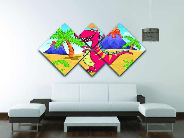 Dinosaur Volcano Cartoon 4 Square Multi Panel Canvas - Canvas Art Rocks - 3