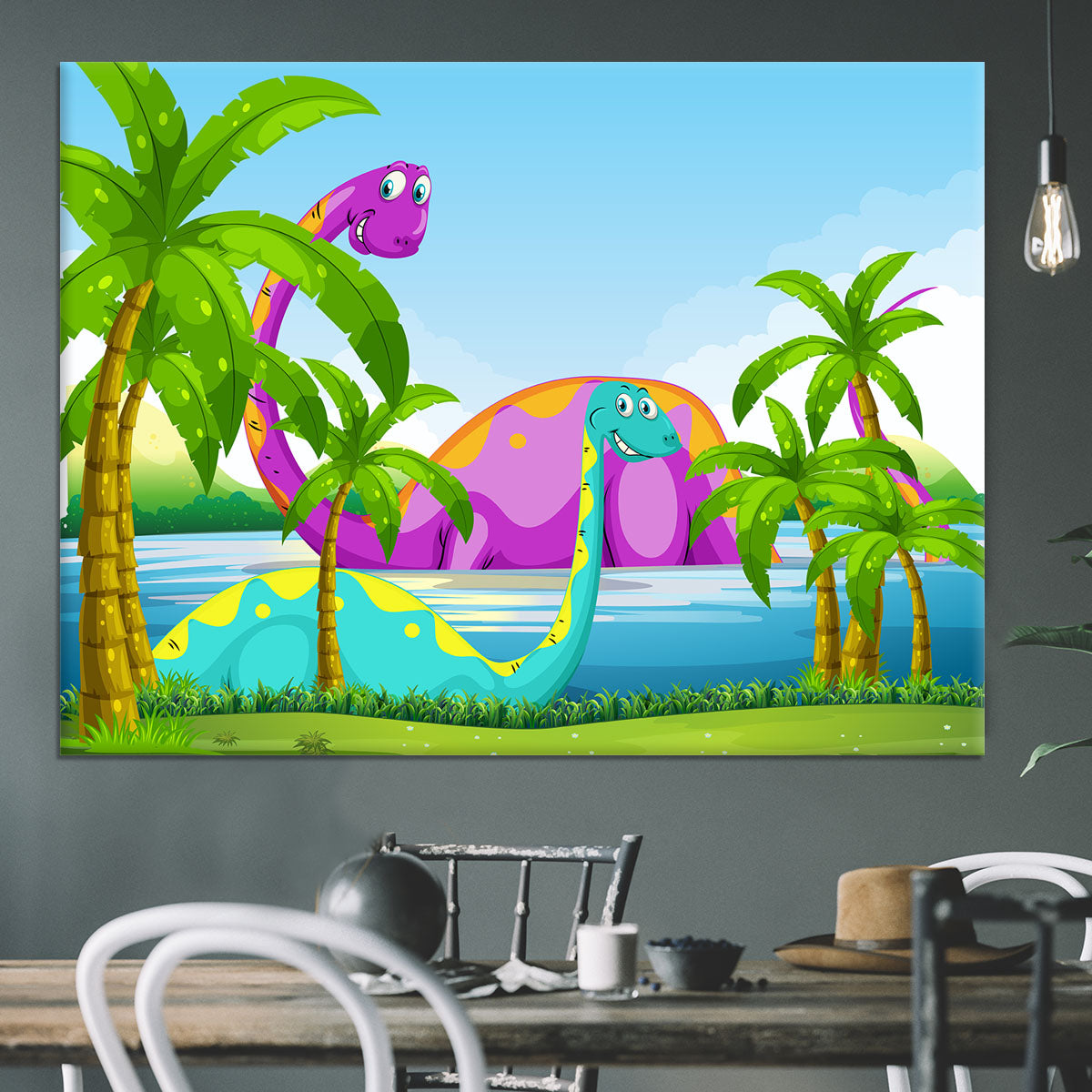 Dinosaur having fun in the lake Canvas Print or Poster - Canvas Art Rocks - 3