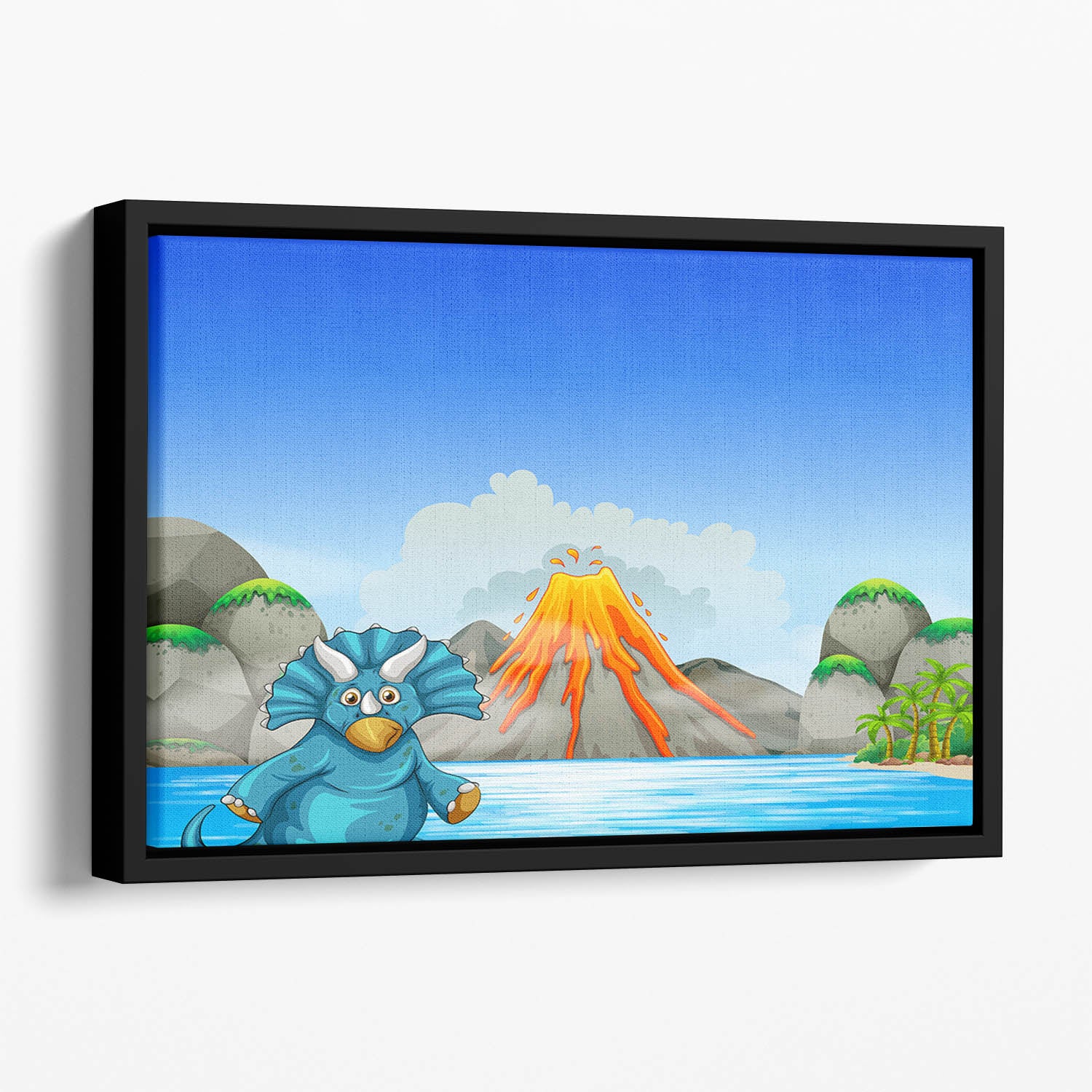 Dinosaur living by the lake Floating Framed Canvas