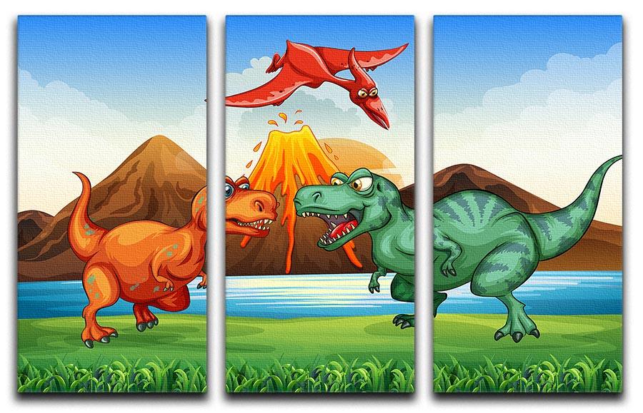 Dinosaurs fighting 3 Split Panel Canvas Print - Canvas Art Rocks - 1