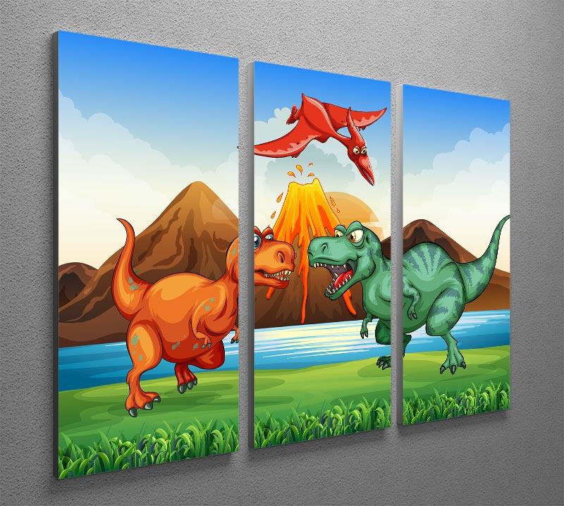 Dinosaurs fighting 3 Split Panel Canvas Print - Canvas Art Rocks - 2